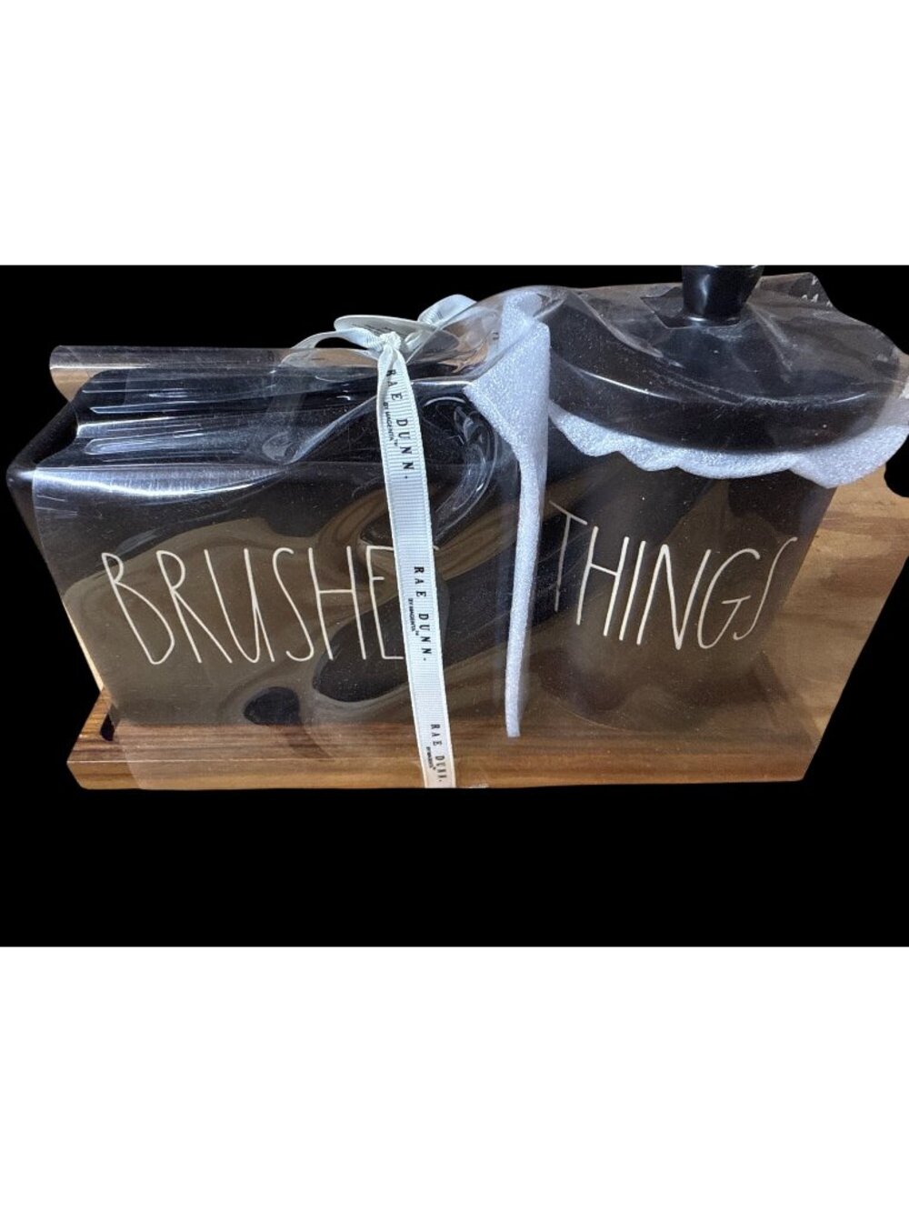 Rae Dunn “BRUSHES” and “THINGS "Black Ceramic Bathroom Organizer Set New in Box